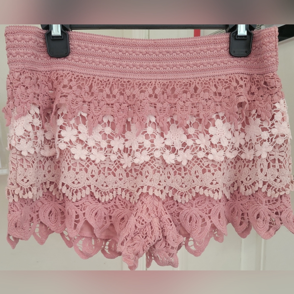 No Boundaries Blush Crochet Shorts